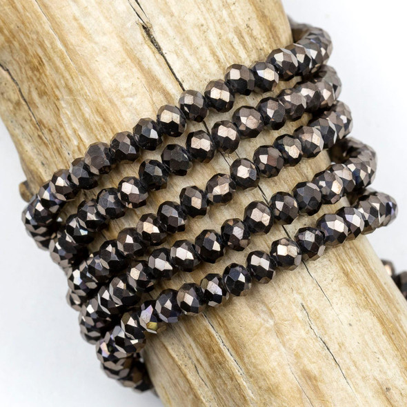 Cherry Tree Beads Crystal 4.5x6mm Opaque Dark Bronze Faceted Rondelle Beads - 15 inch strand 