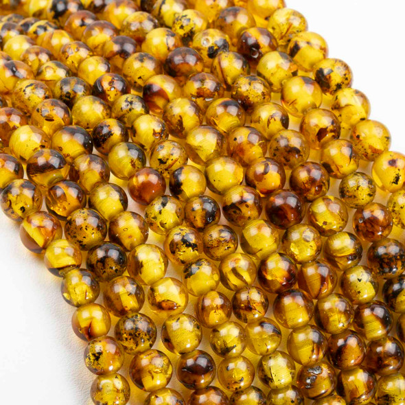 Large Hole Amber 7mm Round Beads with 2.5mm Hole - 8 inch strand
