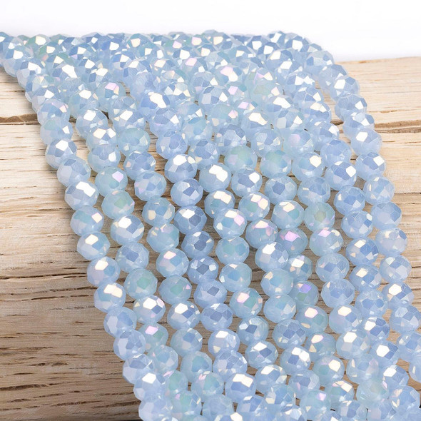 Cherry Tree Beads Crystal 5x6mm Opaque Powder Blue Faceted Rondelle Beads with AB finish - 16 inch strand 