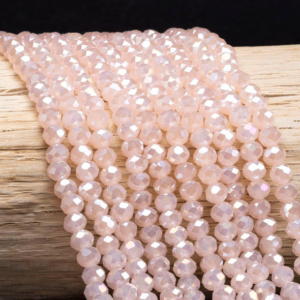 Cherry Tree Beads Crystal 5x6mm Opaque Cherry Blossom Pink Faceted Rondelle Beads with AB finish - 16 inch strand 