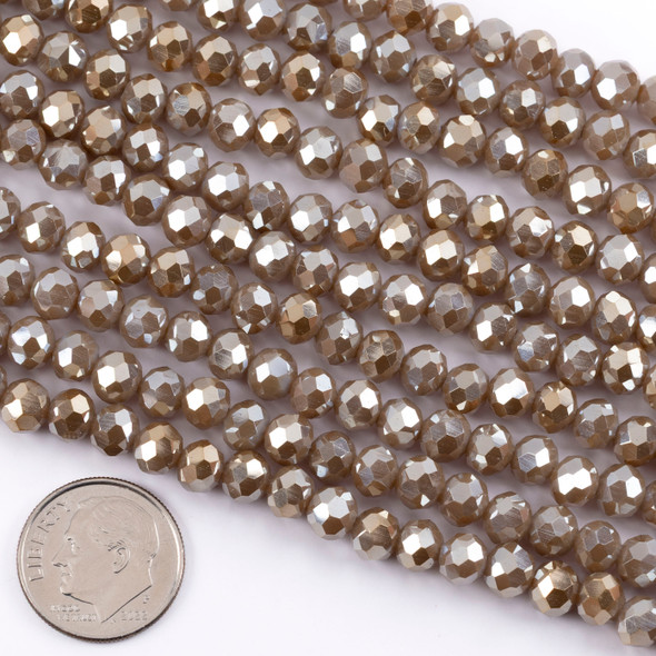 Crystal 5x6mm Opaque Taupe Faceted Rondelle Beads with Silver AB finish - 15 inch strand