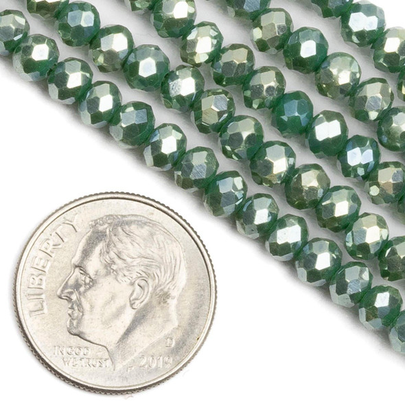 Cherry Tree Beads Crystal 3.5x4.5mm Opaque Hunter Green Faceted Rondelle Beads with Silver AB finish - 16 inch strand 