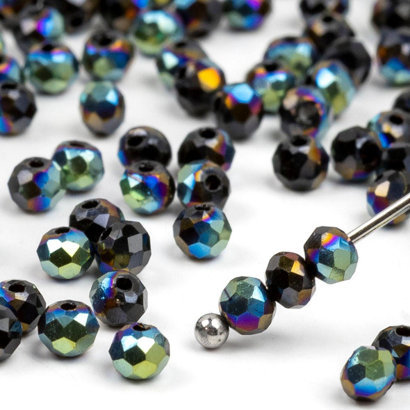 Cherry Tree Beads Crystal 2.5x3mm Green Kissed Opaque Midnight Rainbow Faceted Rondelle Beads - 15 inch strand 