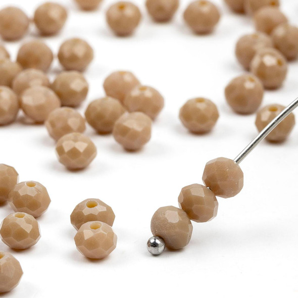 Cherry Tree Beads Crystal 3.5x4.5mm Opaque Coastal Tan Faceted Rondelle Beads - 15.5 inch strand 