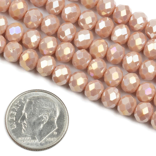 Cherry Tree Beads Crystal 5x6mm Opaque Light Rosy Peach Pink Faceted Rondelle Beads with AB finish - 16 inch strand 