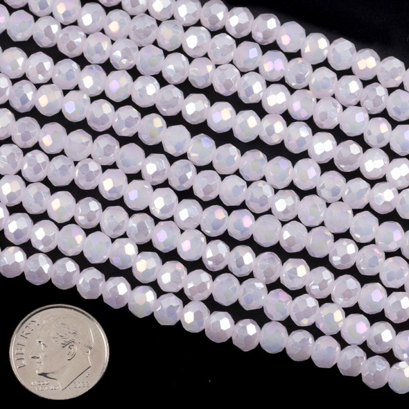 Cherry Tree Beads Crystal 5x6mm Opaque Pastel Pink Faceted Rondelle Beads with AB finish - 16 inch strand 