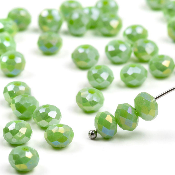 Cherry Tree Beads Crystal 4.5x6mm Opaque Pastel Green Faceted Rondelle Beads with AB finish - 15 inch strand 