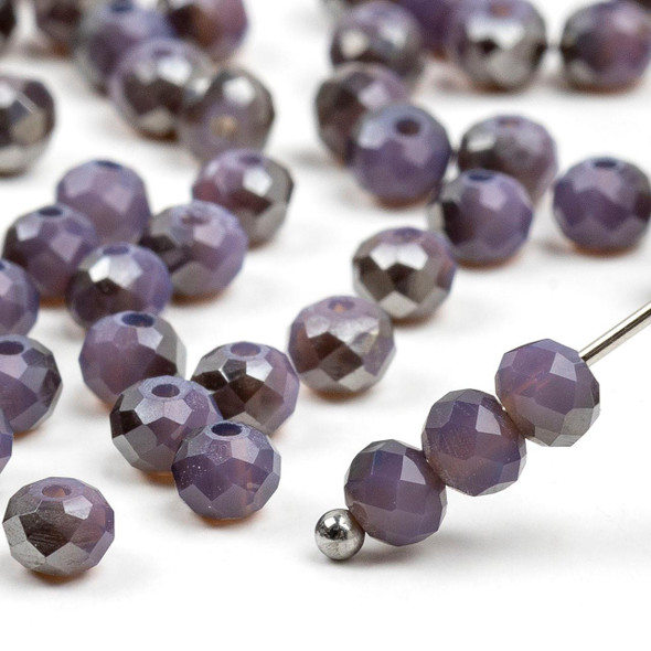 Cherry Tree Beads Crystal 3x4mm Opaque Silver Kissed Dark Violet Purple Faceted Rondelle Beads - 15.5 inch strand 