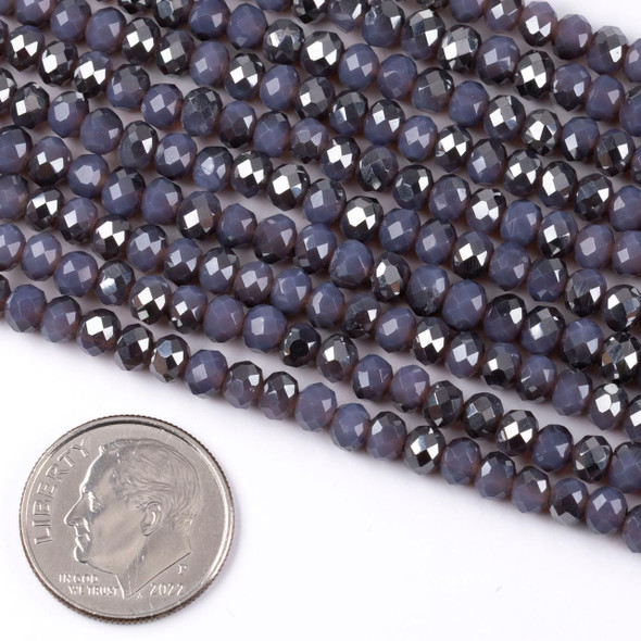 Cherry Tree Beads Crystal 3x4mm Opaque Silver Kissed Dark Violet Purple Faceted Rondelle Beads - 15.5 inch strand 