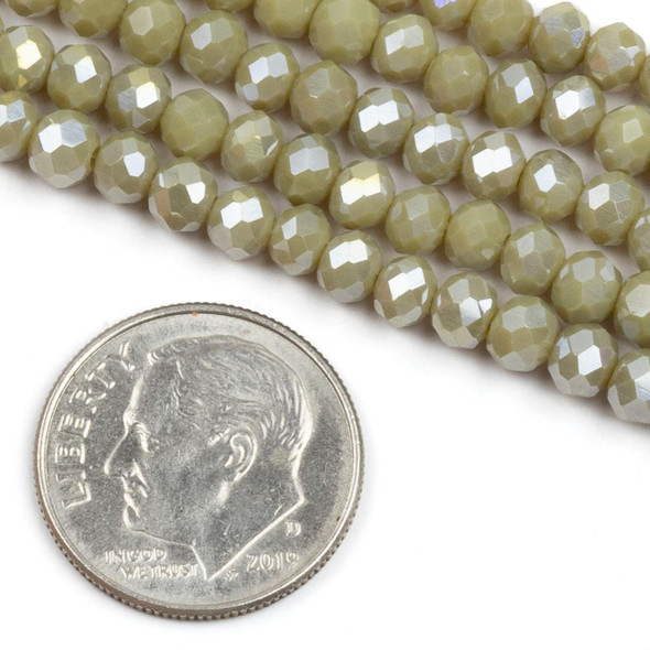 Cherry Tree Beads Crystal 3.5x4mm Opaque Mediterranean Olive Faceted Rondelle Beads with AB finish - 15 inch strand 