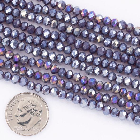 Cherry Tree Beads Crystal 3.5x4mm Opaque Dark Lilac Purple Faceted Rondelle Beads with AB finish - 15 inch strand 