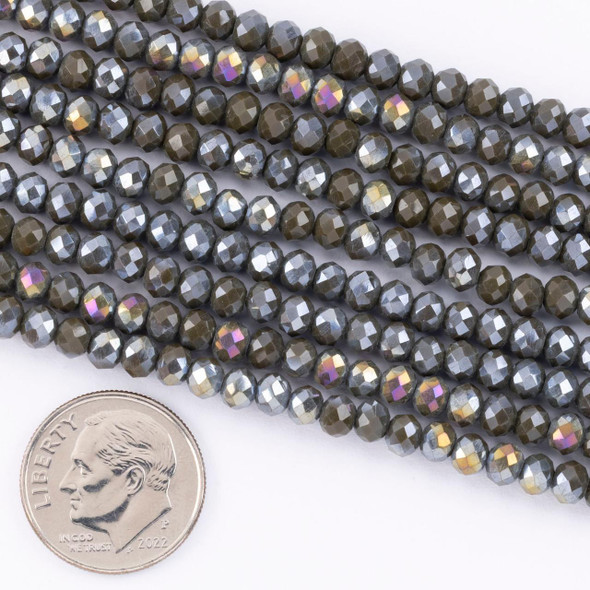 Cherry Tree Beads Crystal 3.5x4mm Opaque Dark Ash Faceted Rondelle Beads with AB finish - 15 inch strand 
