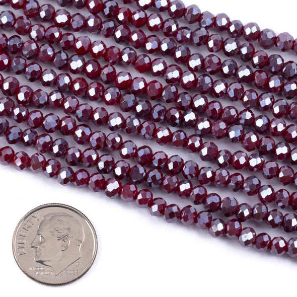 Cherry Tree Beads Crystal 3.5x4.5mm Opaque Dark Wine Red Faceted Rondelle Beads with Silver AB finish - 15 inch strand 