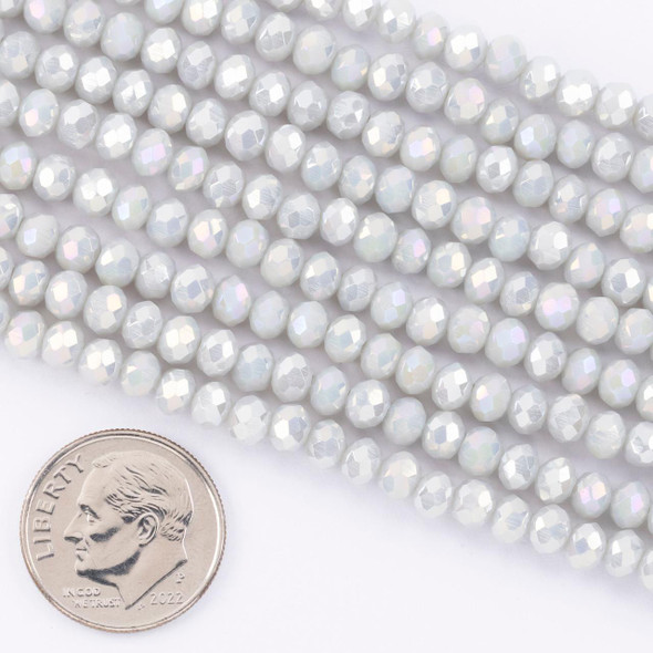 Cherry Tree Beads Crystal 3.5x4.5mm Opaque Cloud Gray Faceted Rondelle Beads with AB finish - 15 inch strand 