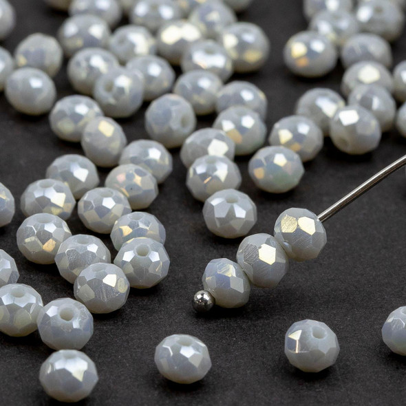 Cherry Tree Beads Crystal 3.5x4.5mm Opaque Cloud Gray Faceted Rondelle Beads with AB finish - 15 inch strand 