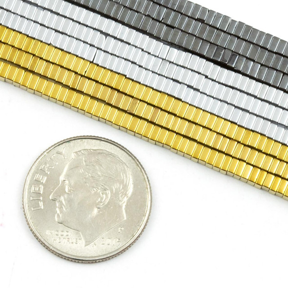 Hematite 1x2mm Square Heishi Beads - 16 inch strand