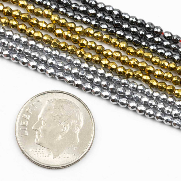Hematite 2mm Faceted Round Beads - 15.5 inch strand