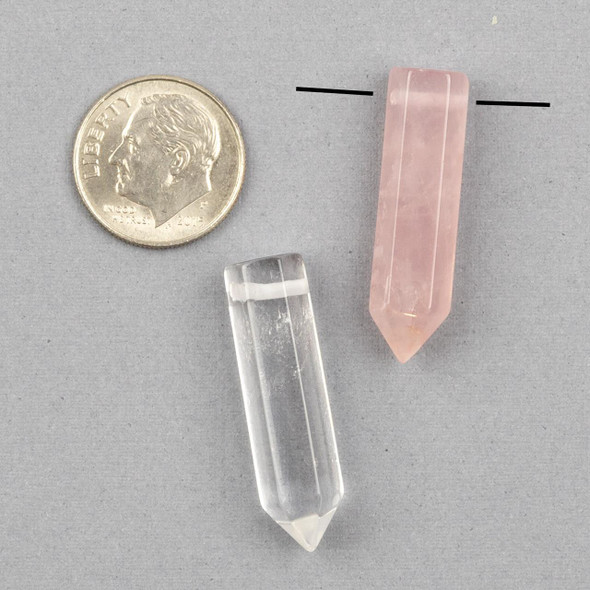 Cherry Tree Beads Quartz 7.5x30mm Flat Top, Top Drilled Single Terminated Hexagonal Point Pendant - 1 per bag 