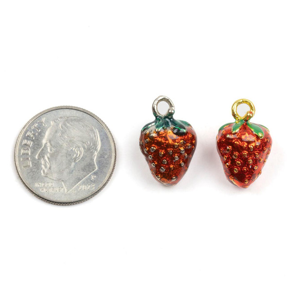 Cherry Tree Beads 10x15mm Enameled Red Strawberry Brass Charms - 4 per bag 