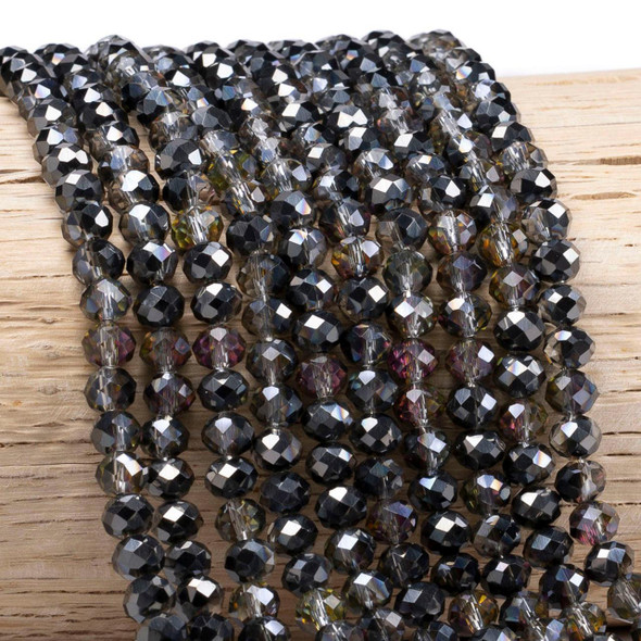 Cherry Tree Beads Crystal 5x6mm Gun Metal Kissed Blackberry Faceted Rondelle Beads - 15 inch strand 