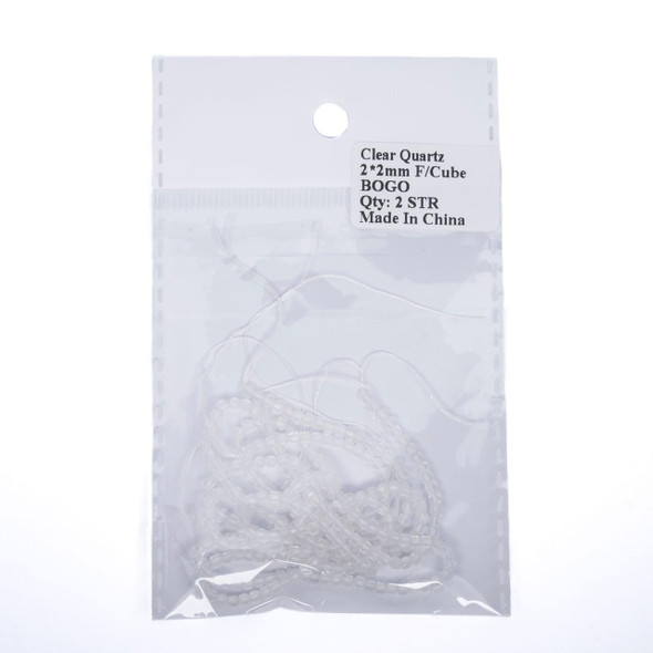 Cherry Tree Beads BOGO Clear Quartz 2mm Faceted Cube Beads - 15 inch strand 