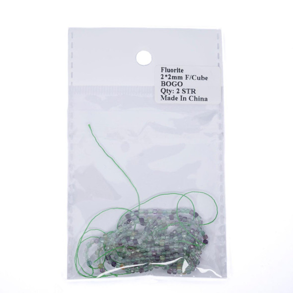 Cherry Tree Beads BOGO Fluorite 2mm Faceted Cube Beads - 15 inch strand 