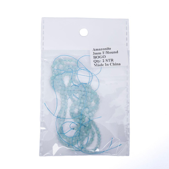 Cherry Tree Beads BOGO Amazonite 3mm Faceted Round Beads - 15 inch strand 