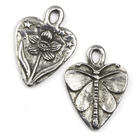  Green Girl Studios Pewter 31x42mm Dragon-Moth Heart Pendant - 1 per bag 