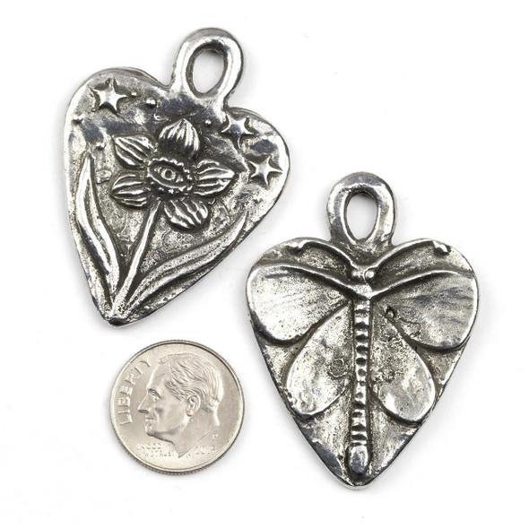  Green Girl Studios Pewter 31x42mm Dragon-Moth Heart Pendant - 1 per bag 