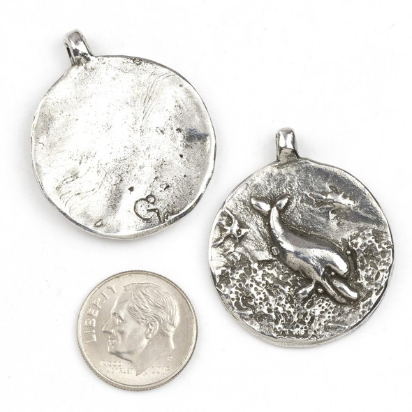 Green Girl Studios Pewter 27x32mm Dolphin Pendant - 1 per bag 