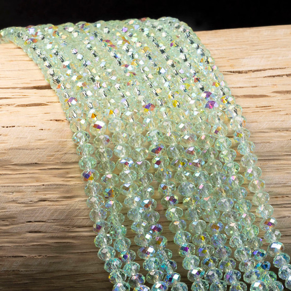 Crystal 3x4.5mm Light Seafoam Green Faceted Rondelle Beads with AB finish - 15 inch strand