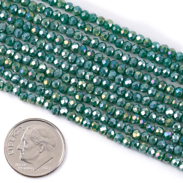 Cherry Tree Beads Crystal 2.5x3.5mm Opaque Tide Pool Green Faceted Rondelle Beads with AB finish - 15 inch strand 