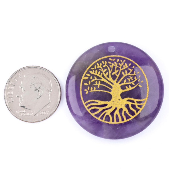 Cherry Tree Beads Amethyst 30mm Etched Tree of Life Top Drilled Coin Pendant - 1 per bag 