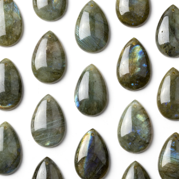 Blue Labradorite 20x30mm Front-to-Back Top Drilled Teardrop Pendant with a Flat Back - 1 per bag