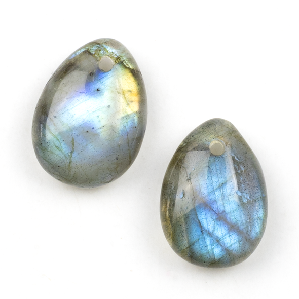 Blue Labradorite 10x14mm Front-to-Back Top Drilled Teardrop Pendants with a Flat Back - 2 per bag