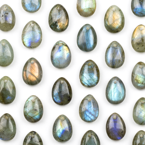 Blue Labradorite 10x14mm Front-to-Back Top Drilled Teardrop Pendants with a Flat Back - 2 per bag