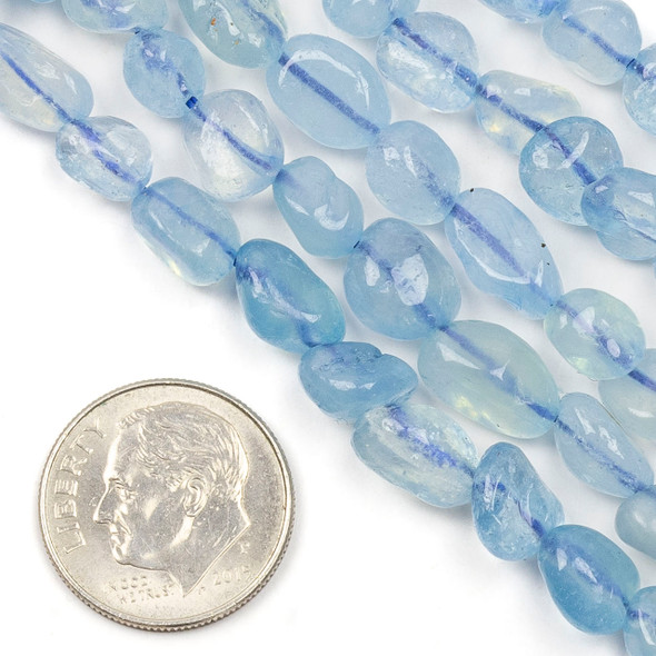 Aquamarine 6-9mm Pebble Beads - 15.5 inch strand