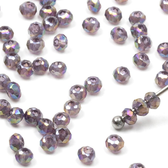 Cherry Tree Beads Crystal 2x2.5mm Opaque Lilac Faceted Rondelle Beads with AB finish - 15 inch strand 