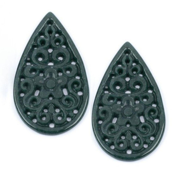 Cherry Tree Beads Jadeite 19x33mm Ornate Floral Teardrop Pendants - 2 per bag 