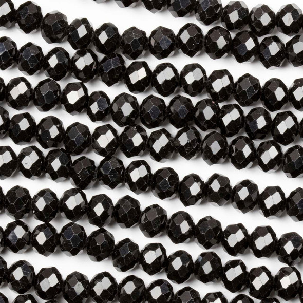Cherry Tree Beads 4.5x6mm Opaque Midnight Black Faceted Rondelle Beads - Approx. 15 inch strand 