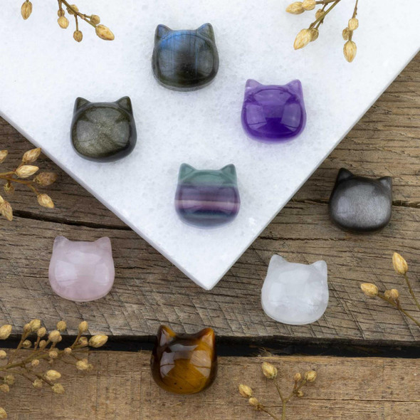 Cherry Tree Beads 15mm natural gemstone cat head bead for jewelry making and DIY craft projects