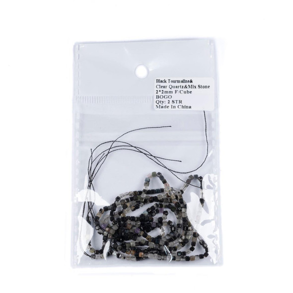 Cherry Tree Beads BOGO Black Tourmaline & Quartz 2mm Faceted Cube Beads - 16 inch strand 