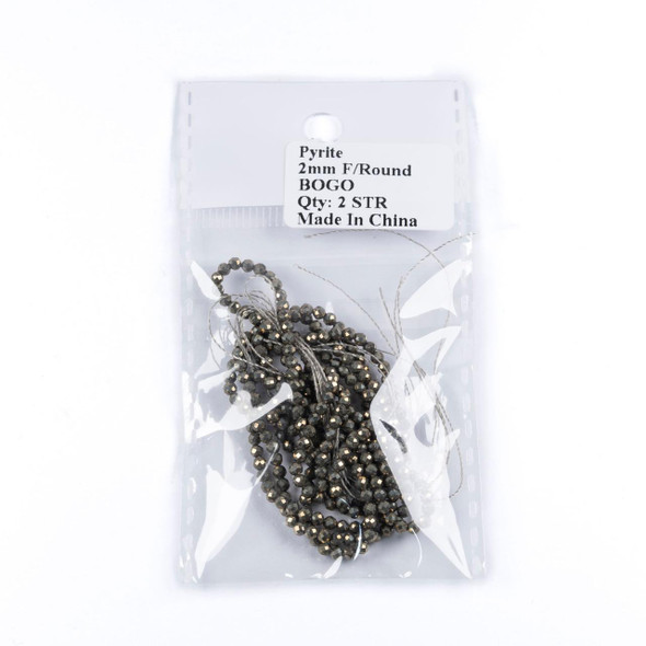 Cherry Tree Beads BOGO Pyrite 2mm Faceted Round Beads - 16 inch strand 