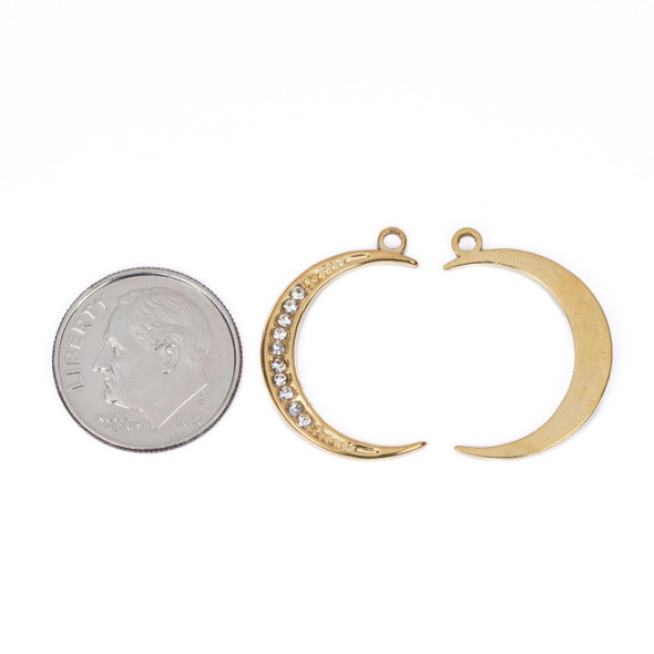Cherry Tree Beads 304 Stainless Steel 15x23mm Crescent Moon Charms with Crystals - 2 per bag 