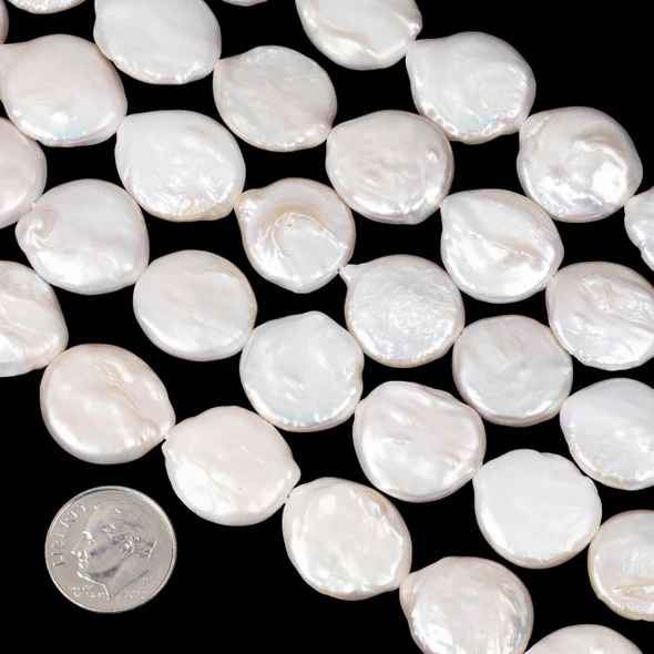 Cherry Tree Beads Freshwater Pearl approx. 15-16mm White Coin Beads - 8 inch strand 