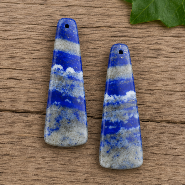 Lapis 13x40mm Front Drilled Pendant Pair for DIY jewelry.