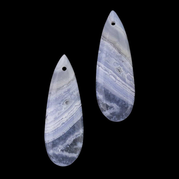 Cherry Tree Beads Blue lace Agate 13x37mm Teardrop Front Drilled Pendant Pair - 2 per bag 