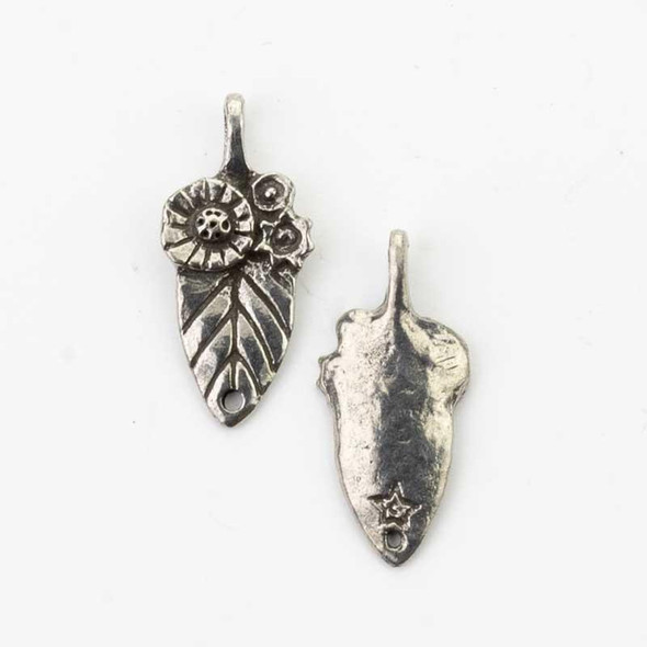  Green Girl Studios Pewter 12x25mm Floral Leaf Pendant/ Link - 1 per bag 