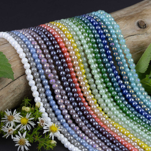 small round rainbow glass beads for fun and shiny jewelry designs