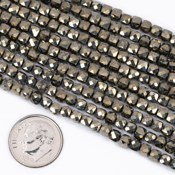 Cherry Tree Beads Pyrite 4mm Faceted Cube - 15 inch strand 